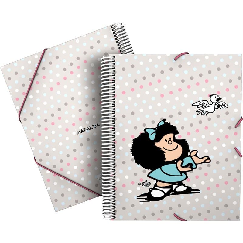 Grafoplas - Classeur de 30 pochettes transparentes A4, couverture souple, spirale PVC, Mafalda Bird, Maxiplás, polypropylène, pa
