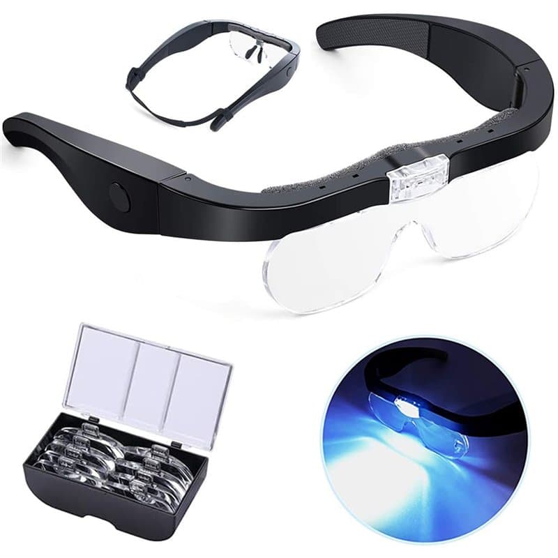 Lunette Loupe Grossissante LED Eclairante Rechargeable, Loupe de Tête de Lecture Travail pour Travaux Minutieux Electronique USB