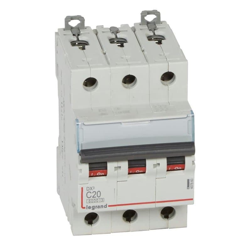 Legrand 407860E Interrupteur automatique magnétique thermique 3P, 20 A, courbe C, 10 kA, 3 modules, DX3