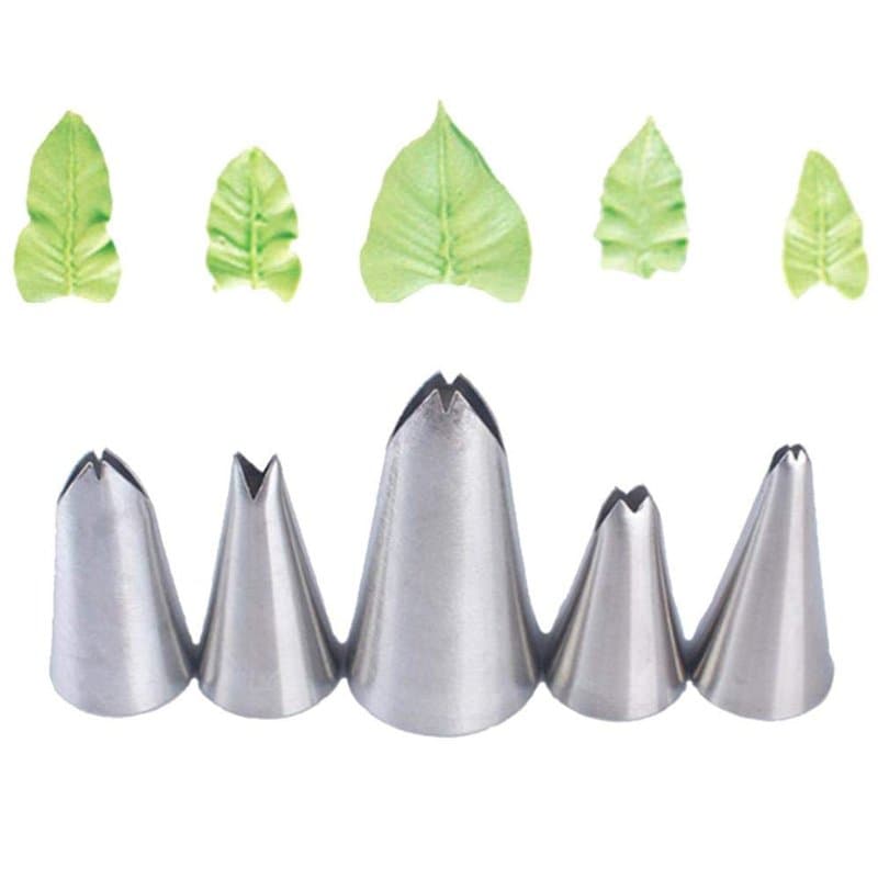 DUORUI Lot de 5 Douilles à Pâtisserie Embouts de Glaçage en Acier Inoxydable Réutilisable pour Décoration Gâteaux Forme de Feuil