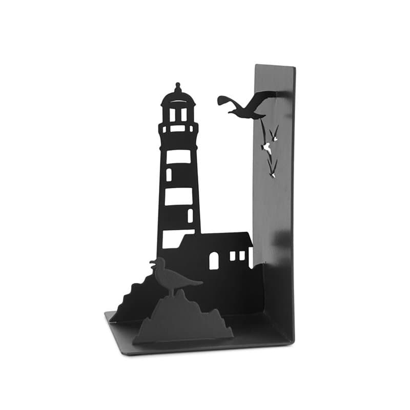 Balvi Serre-Livres Lighthouse Couleur Noir Typique Vue de la côte: Phare et mouettes Métal
