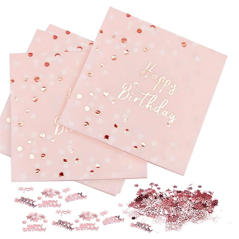 Serviettes Joyeux Anniversaire Rose,Serviettes Anniversaire Fille en Papier Jetable, Parfaite Déco de Table Anniversaire, Lot de