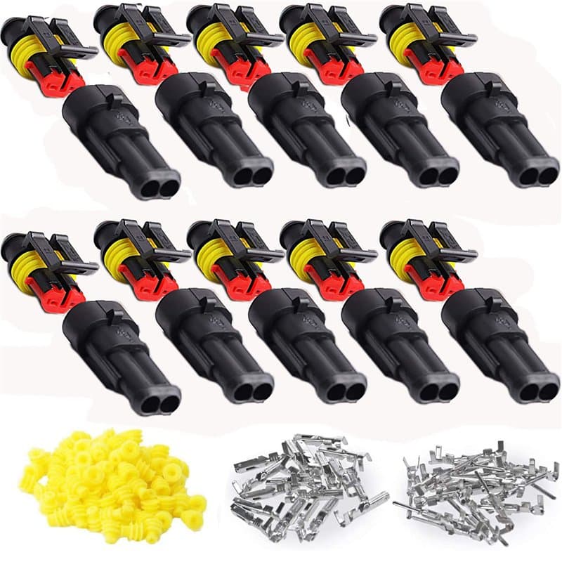 RUNCCI-YUN 10 Kits 2 Broches Voiture Étanche Connecteur Électrique, Voiture Fiche etanche, étanche à la poussière, isolé et scel