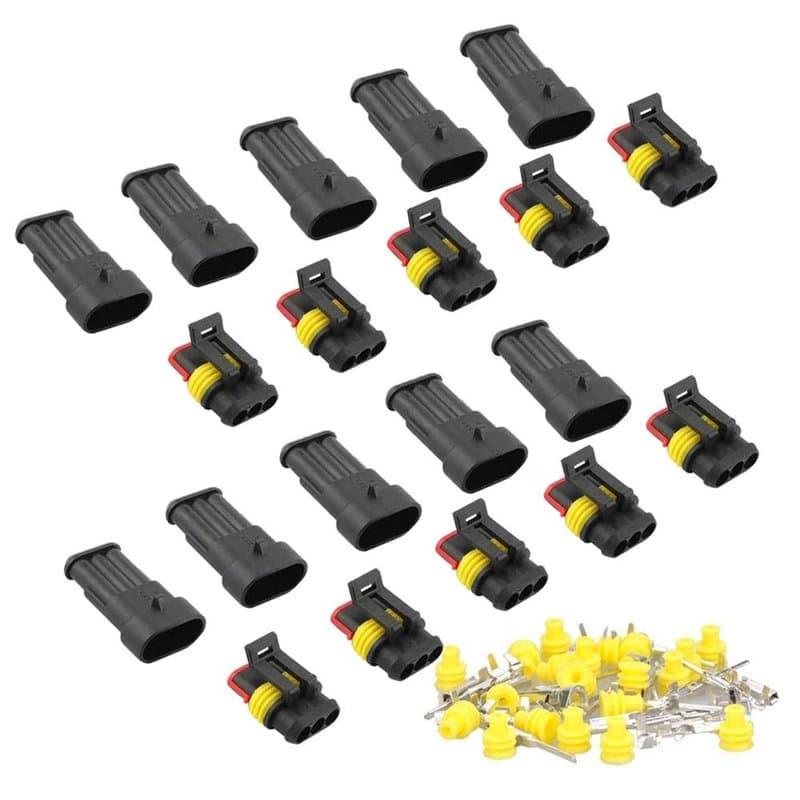 RUNCCI-YUN10 Kits 3 Broches Voiture Étanche Connecteur Électrique, Voiture Fiche etanche, étanche à la poussière, isolé et scell