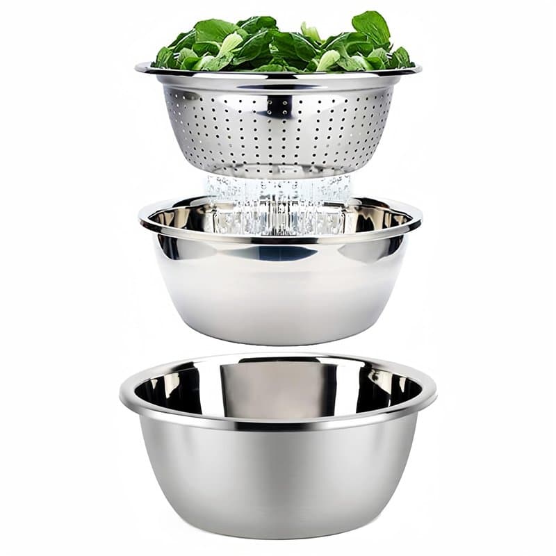 ZENGWARE Bols à Salade Saladiers 18/18 Saladier en Inox Empilable Ensemble de Bols 3 à la Salade avec Couvercle Mélangeurs Emboî