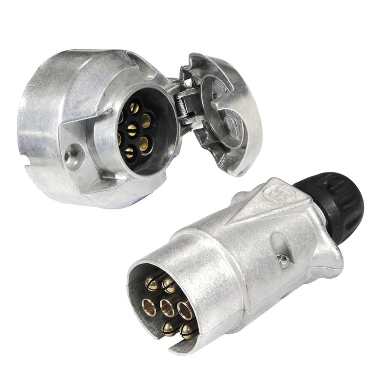 Ryme Automotive Base et Prise 12 V, 7 Broches DIN ISO 1724 Femelle Mâle Métallique Connecteurs Attelage de Remorque/Caravane/Cha