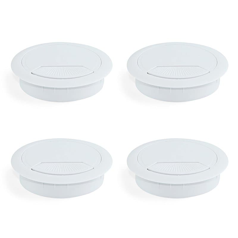 Emuca - Passe-câbles Rond encastrable de Ø80mm pour Table de Bureau, Plastique, Blanc, Lot de 4