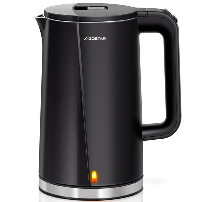 Aigostar Aubery - Bouilloire Électrique en Acier Inoxydable 1,7 L de capacité et 2200 W, Double Paroi Cool Touch, Intérieur inox
