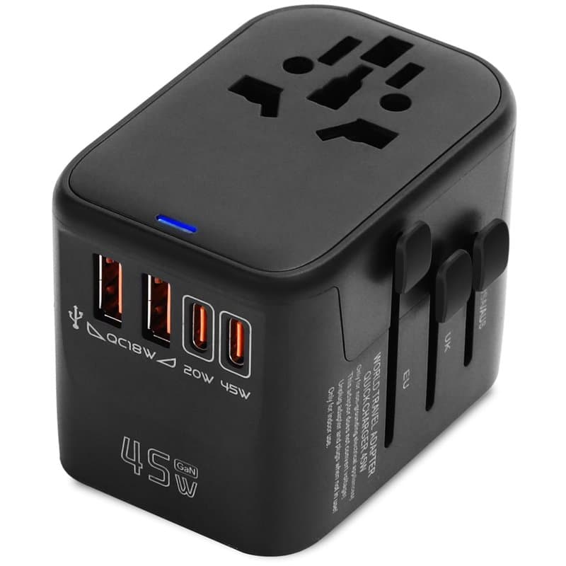 Great Jacob 45W Adaptateur de Voyage Universel dans Le Monde Entier avec PD45W, 2 USB, 2 USB C et 1 Prise AC, Adaptateur de Pris
