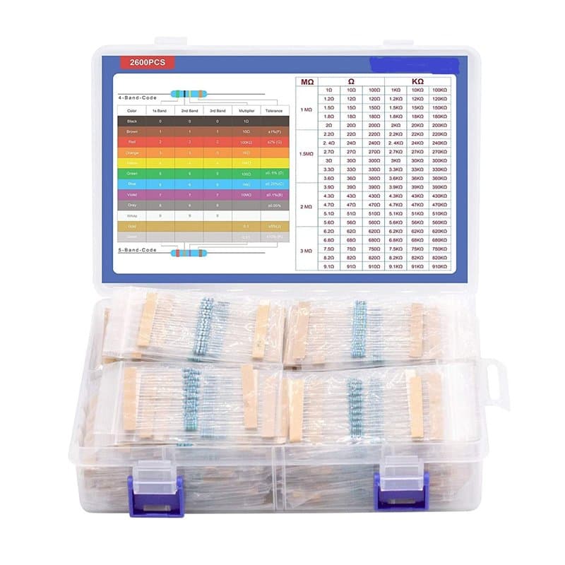 ARCELI Kit de résistance 2600 pièces 130 valeurs, 1% de résistances variées Assortiment de résistances à Film métallique avec 1