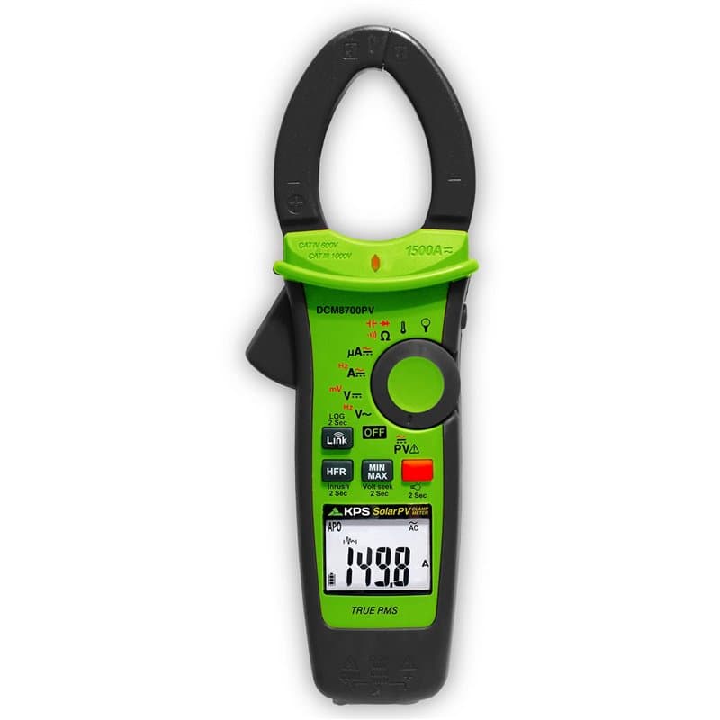 KPS-DCM8700PV Pince Ampèremétrique TRMS pour Applications Solaires Tension jusqu'à 1500VAC/2000VDC Courant AC/DC 1500A et 4000µA