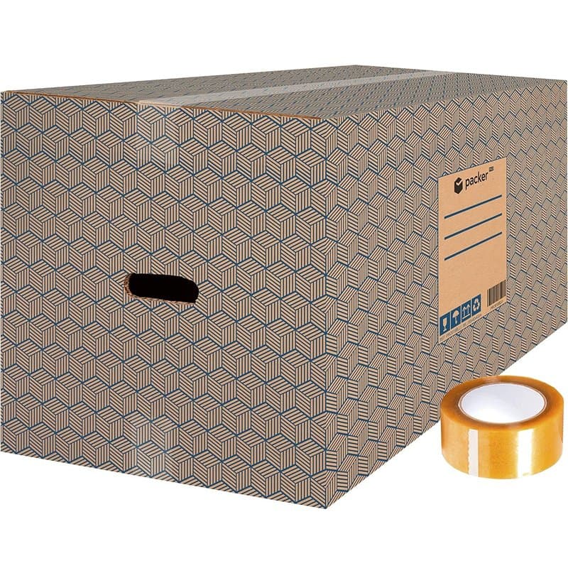 packer PRO Lot de 10 Boîtes en Carton pour Déménagement et Rangement avec Poignées et Ruban Adhésif, Carton Ultra Résistant, 600