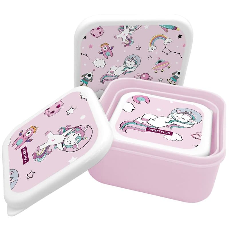 NERTHUS FIH 1326 Boîtes alimentaires empilables pour enfants, ensemble de 3 contenants pour enfants sans BPA, Licornes