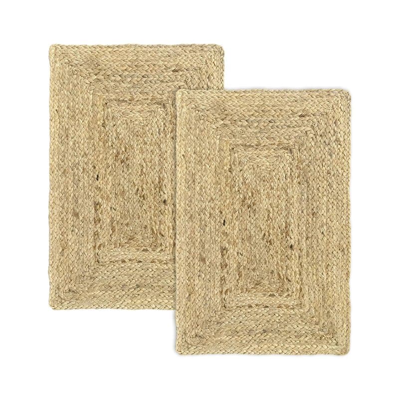 HAMID Pack 2 Tapis en Jute Alhambra Couleur Naturelle, Tapis 100% Fibre de Jute, Tressé à la Main, Tapis de Salon, Salle à Mange
