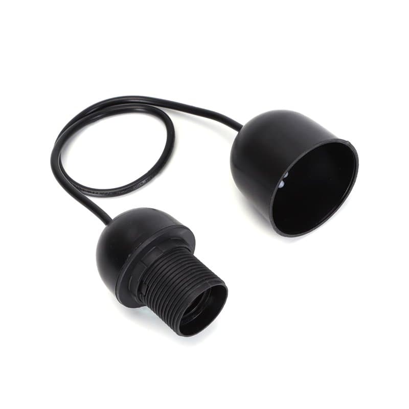 Douille en plastique E27, câble 2 x 0,75 mm², 0,5 m, noir, idéal pour l'éclairage intérieur et extérieur.