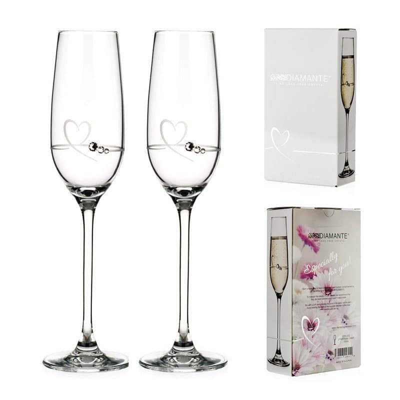DIAMANTE Paire de flûtes de Saint-Valentin en forme de cœur ornée de cristaux Swarovski