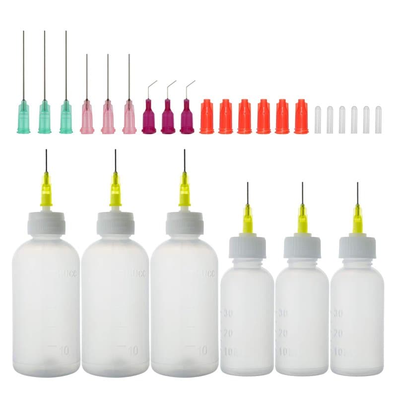 Flacon Aiguille 30ml 50ml, applicateur de bouteille aiguille avec 15 aiguilles de distribution et 12 bouchons pour bricolage