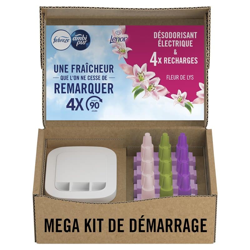 Febreze 3Volution Fleur De Lys Kit de Démarrage Désodorisant Électrique, Diffuseur + Recharge 80ml, Programmation Intelligente a