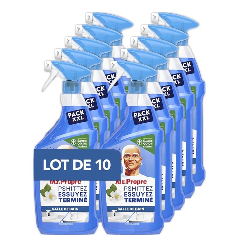 Mr. Propre Spray Désinfectant Et Nettoyant Pour Salle De Bains Fleurs Blanches, 10 x 800ML. Élimine Le Calcaire Et Les Résidus D