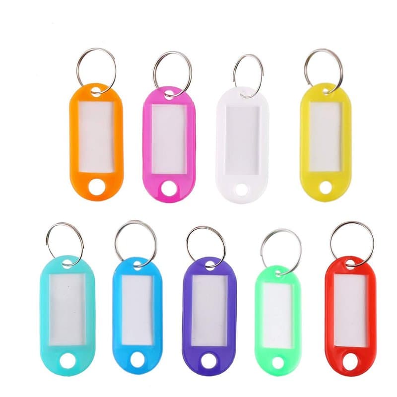 Porte Clés Coloré,50 Pack Plastique Principales Balises Rmeet Clair Porte-clés Étiquettes à Bagages pour Etiquette de Nom de Bur