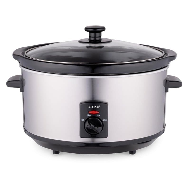 Alpina Mijoteuse Electrique - 3,5 litres - 3 Niveaux de Chaleur - Ceramique/Inox, Argenté