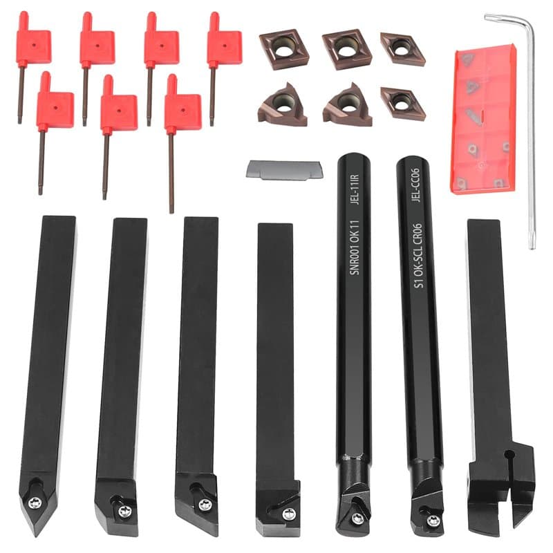 21 pièces 10 x 10 mm Porte-Outil De Tournage,Tournage en Carbure Multifonctionnel Support Alésoir avec Inserts De Carbure, pour