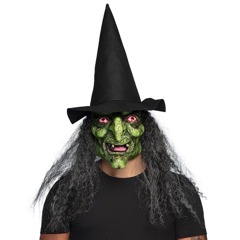 Boland 97608 - Masque de sorcière en latex avec capuche, pour adultes, masque pour déguisements de carnaval, accessoires pour co