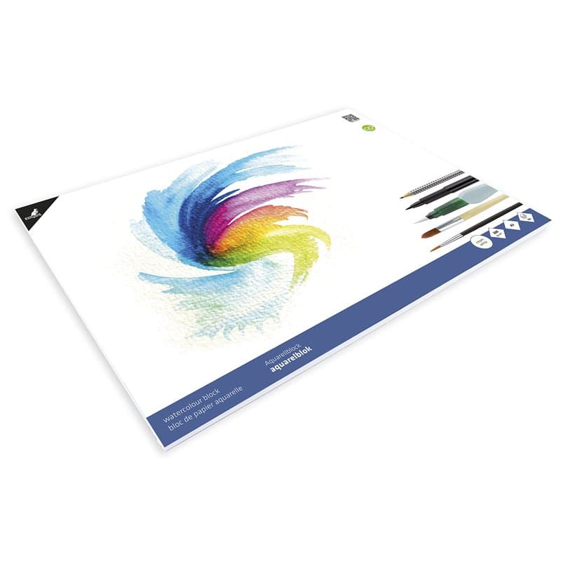 Kangaro Papier aquarelle A3 300 g 16 feuilles, blanc crème, collé sur 3 côtés K-5303