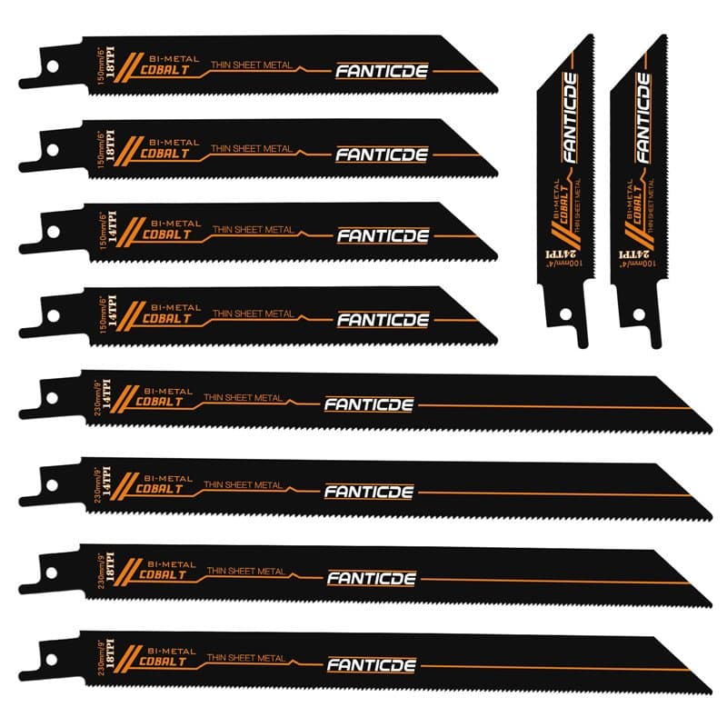 FANTICDE Lot de 10 lames de scie sabre pour métal, lames de scie sabre récipro en acier bi-métal avec cobalt pour couper des bou