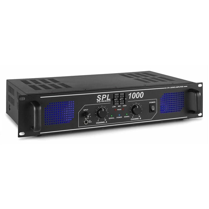 Skytec SPL1000 - Amplificateur Professionnel, 2x 500 Watts Noir, 3 Entrées RCA et Entrée Jack 3,5mm, Idéal pour une Utilisation