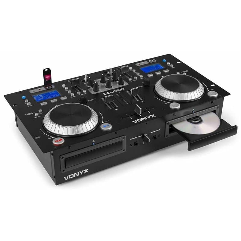 Vonyx CDJ500 - Double Lecteur CD/MP3/USB/Mixeur avec Bluetooth, 2 Canaux, Fonctionnalité Auto-Cue, Table de Mixage Intégrée, Sor