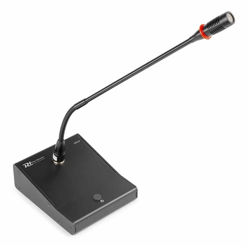 Power Dynamics TM370 - Microphone de Table - Noir, Micro Conférence XLR, Volume Réglable, Corps Métallique Robuste, Bouton on/Of