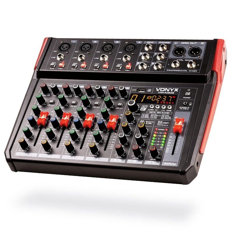 Vonyx VM-KG08 Console de Mixage 8 Canaux - Avec Bluetooth, Lecteur MP3, Interface Audio USB, Processeur de Son, Alimentation Fan