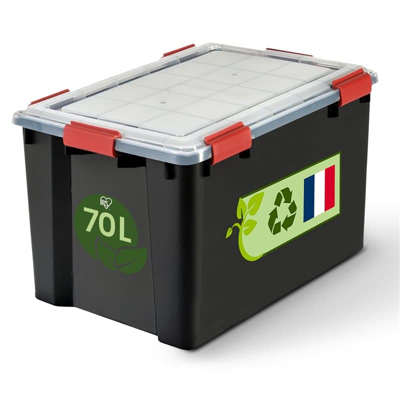 Iris Ohyama, Boite Rangement Hermétique Plastique, 70L, Noir, Couvercle, Joint Etanche, Clips de Fermeture, Empilable, pour Exte