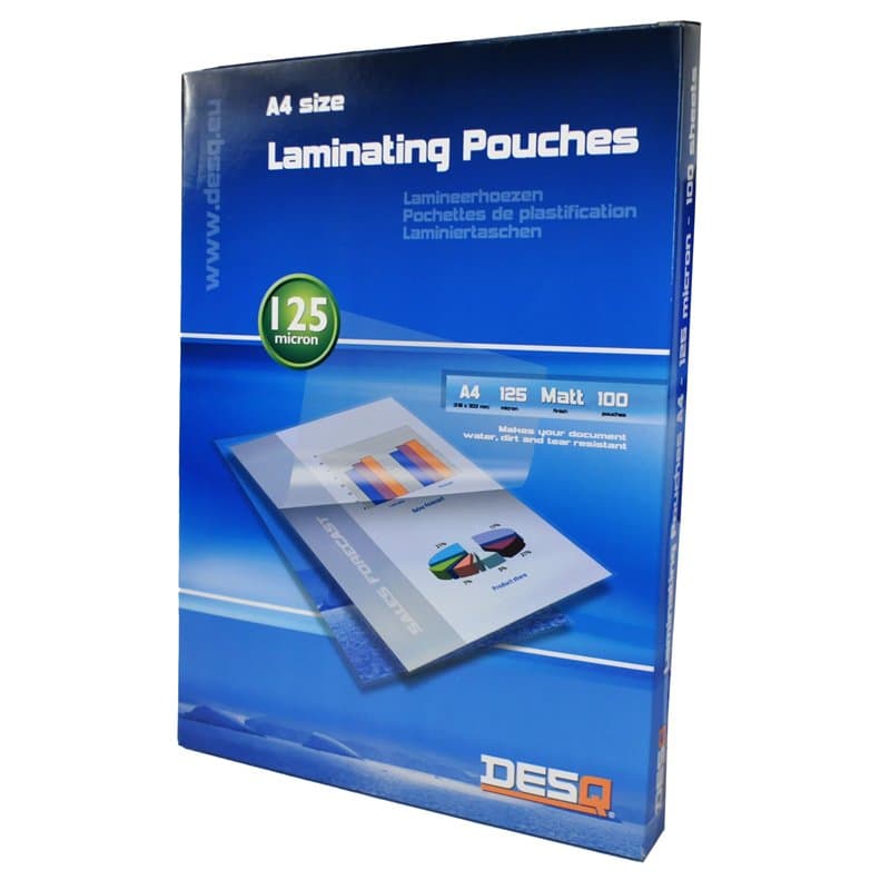 DESQ® Pochettes de plastification - A4, 125 microns, Mat, Coins arrondis, Landscape, Pochettes à plastifier, 100 pièces, 216 x 3
