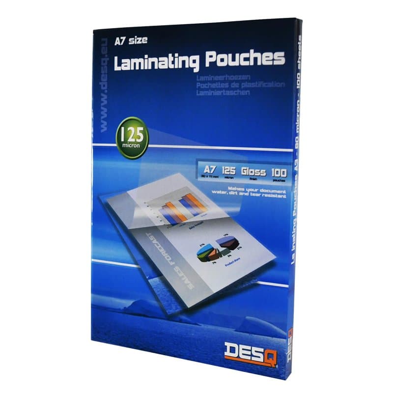 DESQ® Pochettes de plastification - A7, 125 microns, Brillant, Coins arrondis, Pochettes à plastifier, 100 pièces, 80 x 111 mm,