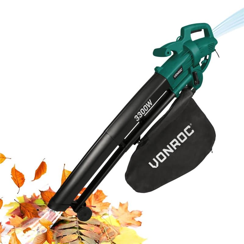 VONROC Souffleur de Feuilles 3-en-1 3300W – Souffler, Aspirer et Déchiqueter – Vitesse d’Air de 270km/h – Sac de Collecte de 40L