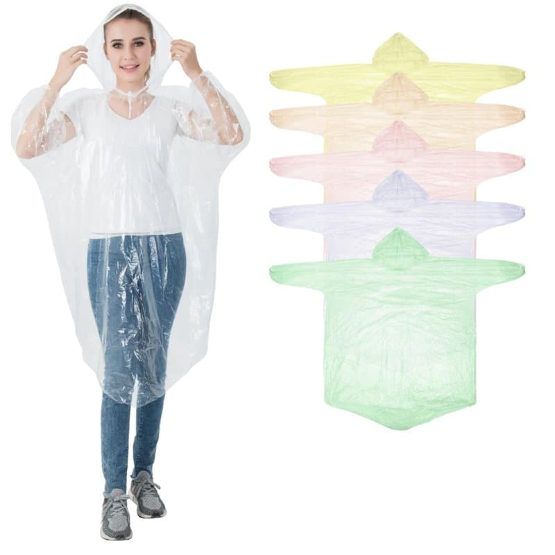 Igoera®️ Poncho pluie jetable multicolore. Lot de 5. Cape de pluie à capuche pour festival, concert, randonnée, vélo, camping et