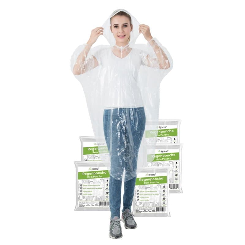 Igoera®️ Poncho pluie jetable, imperméable et transparent. Cape de pluie à capuche pour festivals, concerts, randonnées, vélo, c