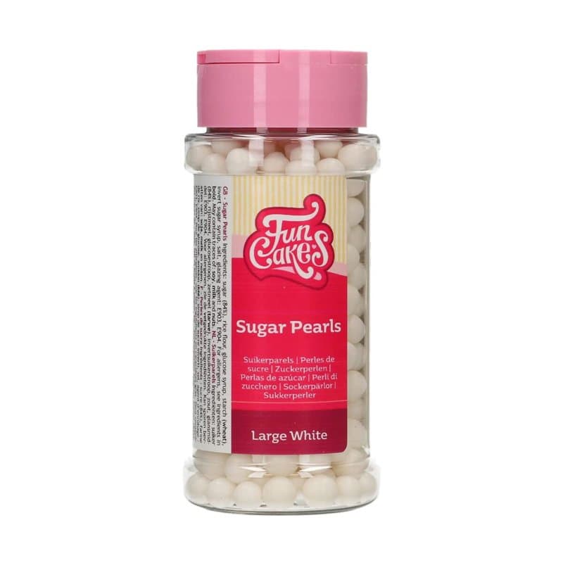 FunCakes Perles en Sucre Large White: sprinkles gâteau, bon goût, parfait pour la décoration de gâteaux, perles de sucre comesti