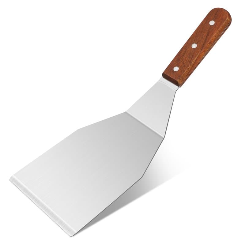 Grande spatule en inox avec manche en bois, 34x11 cm, résistante à la chaleur, Spatule métallique durable pour la cuisine, le ba
