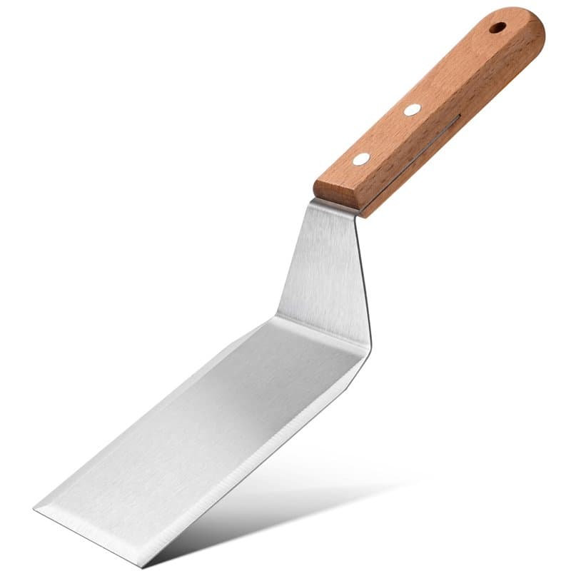 Spatule en inox avec manche en bois, 11 x 2.7 in, spatule métallique pour cuisine, crêpes, plancha, pizza, et grillades, Spatule