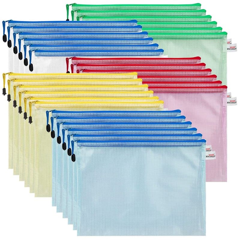30PCS A4 Pochette Document Dossier PVC, Zipper Pochette Dossier Sachets de Rangement de Fichiers Pour Stockage Recettes D'Entrep