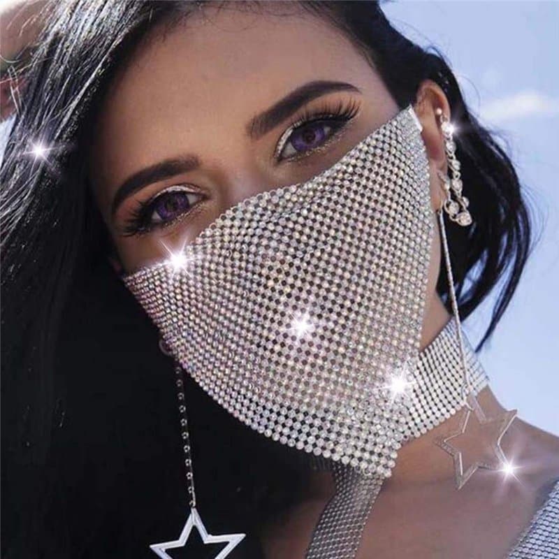 IYOU Boho Cristal Visage Chaîne Engrener Mascarade Masque Strass Des soirées Balle Déguisements Étape vénitien Mardi Gras Robe M