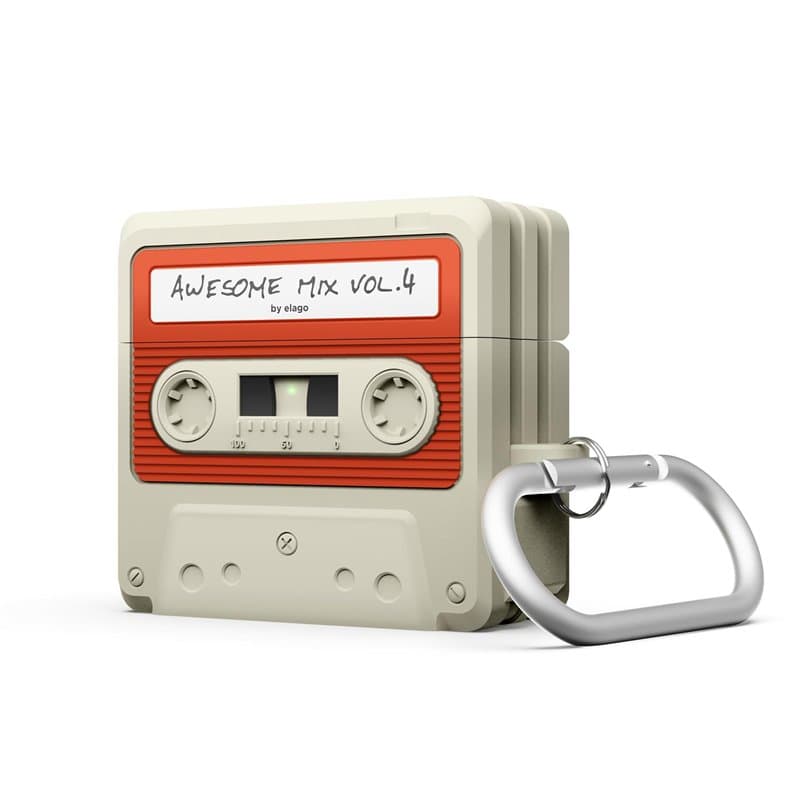 elago Coque Cassette Compatible avec l'étui AirPods 4 - Mousqueton Inclus, Compatible avec la Charge sans Fil, Résistant Aux Cho