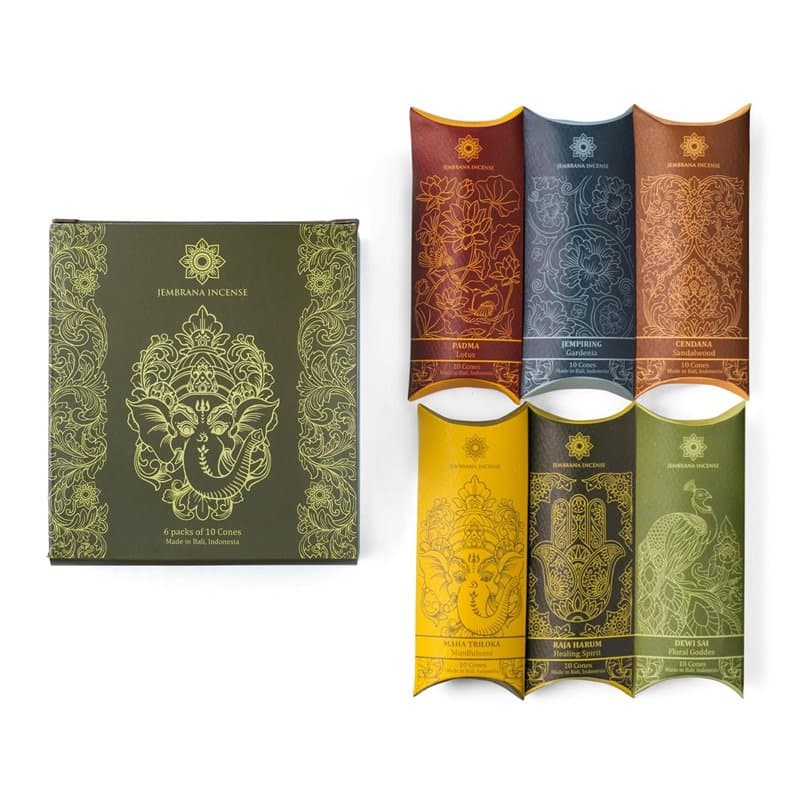 Jembrana Incense - Cônes d'encens Jembrana - Mélangez 6 parfums (60 cônes au Total), 10 cônes chacun de Lotus Bois de Santal, ga
