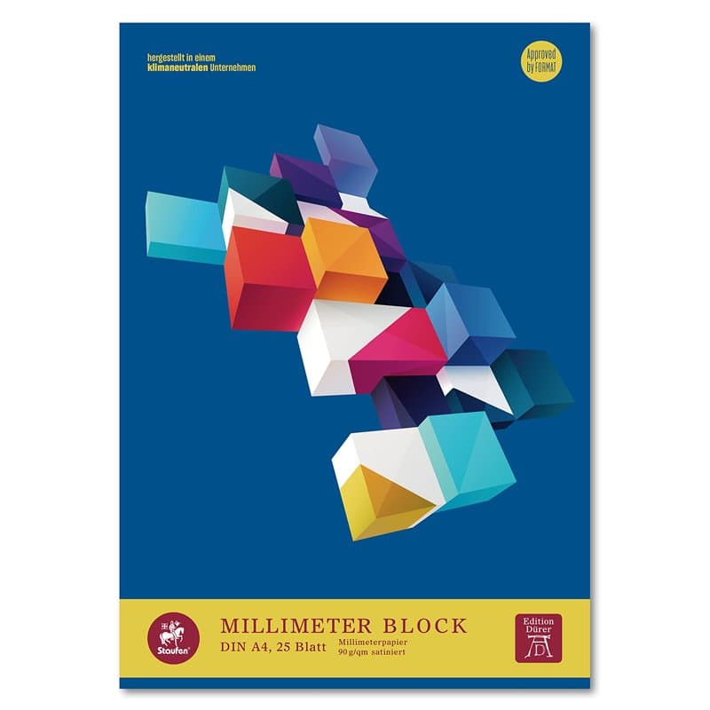 Staufen Edition Dürer bloc millimétré - DIN A3, 25 feuilles, papier blanc premium 90g/m², linéature millimétrée, 1 pièce