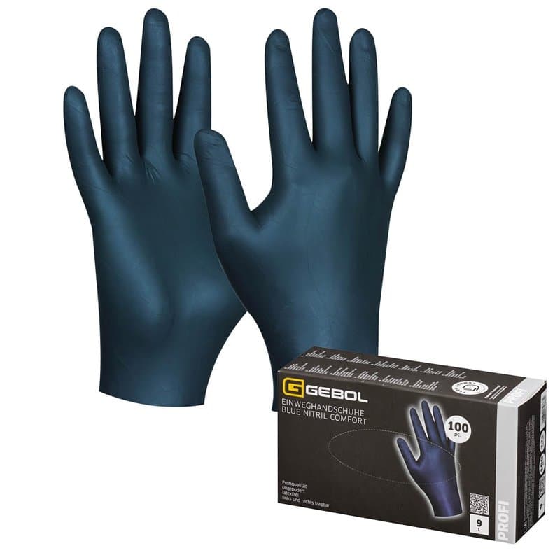 Gebol Blue Nitril Comfort - Lot de 100 gants jetables - Taille M (taille 8) - Gants de protection chimiques imperméables et de q
