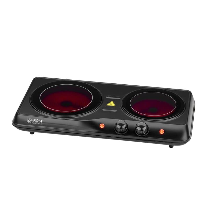 TZS First Austria Plaque de cuisson portable, 2000W, Double plaque de cuisson 19cm / 16,5cm, pour déménagement, camping, apparte