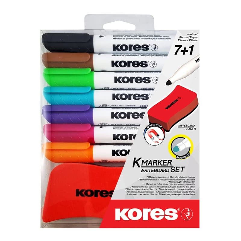 Kores-K-Marker XW1 : Marqueurs de couleur pour tableau blanc à pointe ronde, effaçable à sec et à faible odeur, fournitures scol